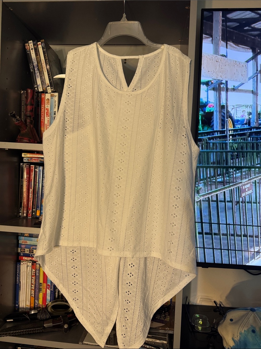 Women’s White Eyelet Sleeveless Top - Lightweight Summer Layer